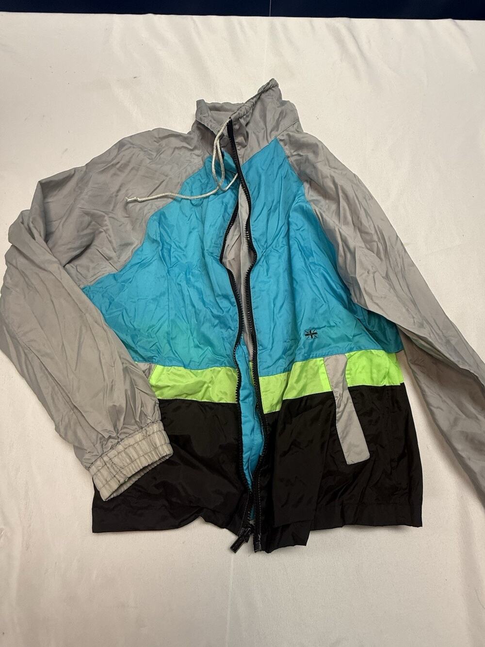 Vintage Reebok Jacket Medium Aqua Blue Green Colorblock Full Zip Windbreaker 90s